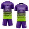 Custom Purple White-Neon Green Gradient Pinstripe Sublimation Soccer Uniform Jersey