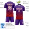 Custom Purple White-Red Gradient Pinstripe Sublimation Soccer Uniform Jersey