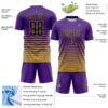 Custom Purple Black-Old Gold Gradient Pinstripe Sublimation Soccer Uniform Jersey