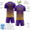 Custom Purple Black-Old Gold Gradient Pinstripe Sublimation Soccer Uniform Jersey