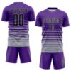 Custom Purple Black-Gray Gradient Pinstripe Sublimation Soccer Uniform Jersey