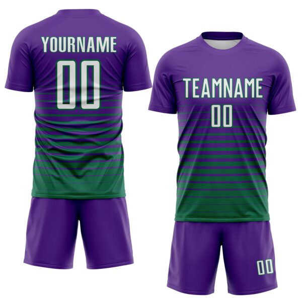 Custom Purple White-Kelly Green Gradient Pinstripe Sublimation Soccer Uniform Jersey