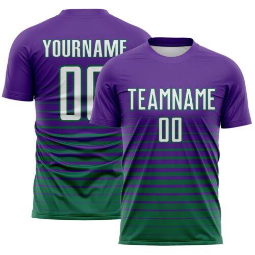 Custom Purple White-Kelly Green Gradient Pinstripe Sublimation Soccer Uniform Jersey