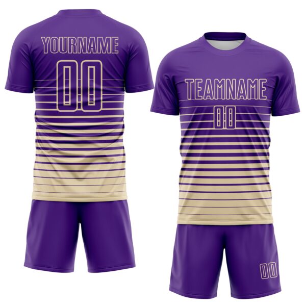 Custom Purple Cream Gradient Pinstripe Sublimation Soccer Uniform Jersey