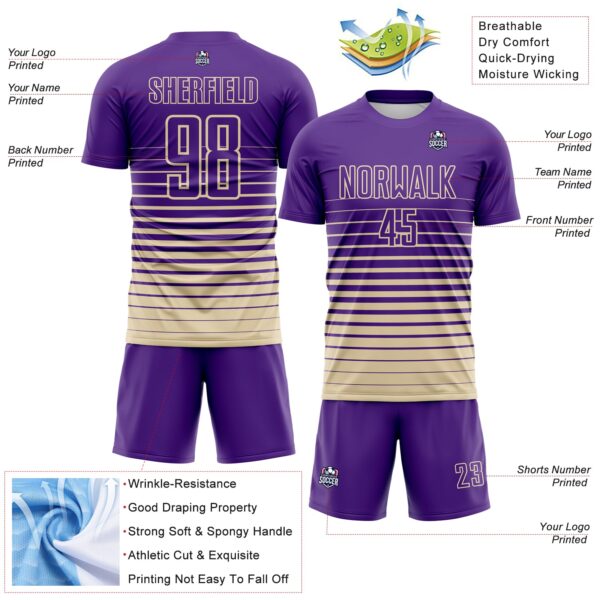 Custom Purple Cream Gradient Pinstripe Sublimation Soccer Uniform Jersey