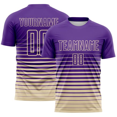 Custom Purple Cream Gradient Pinstripe Sublimation Soccer Uniform Jersey