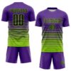 Custom Purple Black-Neon Green Gradient Pinstripe Sublimation Soccer Uniform Jersey