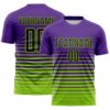 Custom Purple Black-Neon Green Gradient Pinstripe Sublimation Soccer Uniform Jersey