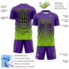 Custom Purple Black-Neon Green Gradient Pinstripe Sublimation Soccer Uniform Jersey