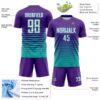 Custom Purple White-Aqua Gradient Pinstripe Sublimation Soccer Uniform Jersey
