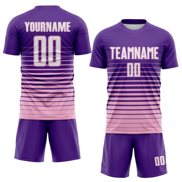 Custom Purple White-Light Pink Gradient Pinstripe Sublimation Soccer Uniform Jersey