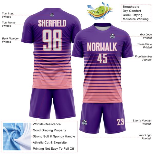 Custom Purple White-Medium Pink Gradient Pinstripe Sublimation Soccer Uniform Jersey