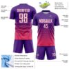 Custom Purple White-Neon Pink Gradient Pinstripe Sublimation Soccer Uniform Jersey