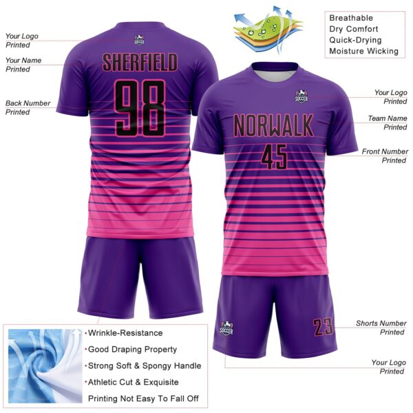 Custom Purple Black-Pink Gradient Pinstripe Sublimation Soccer Uniform Jersey