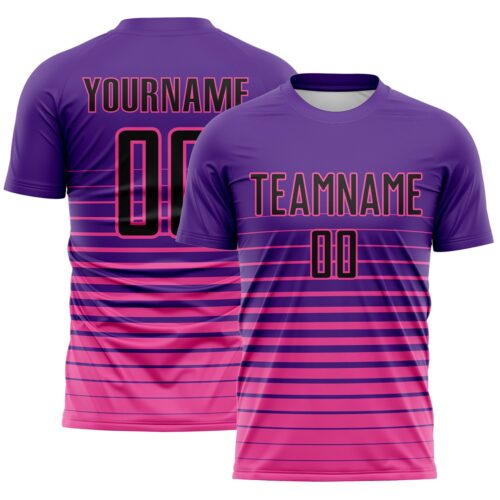 Custom Purple Black-Pink Gradient Pinstripe Sublimation Soccer Uniform Jersey