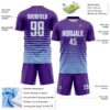 Custom Purple White-Light Blue Gradient Pinstripe Sublimation Soccer Uniform Jersey