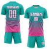 Custom Aqua White-Pink Gradient Pinstripe Sublimation Soccer Uniform Jersey