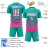 Custom Aqua White-Pink Gradient Pinstripe Sublimation Soccer Uniform Jersey