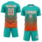 Custom Aqua White-Orange Gradient Pinstripe Sublimation Soccer Uniform Jersey