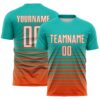 Custom Aqua White-Orange Gradient Pinstripe Sublimation Soccer Uniform Jersey