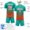 Custom Aqua White-Orange Gradient Pinstripe Sublimation Soccer Uniform Jersey