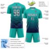 Custom Aqua White-Navy Gradient Pinstripe Sublimation Soccer Uniform Jersey