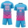 Custom Sky Blue White-Pink Gradient Pinstripe Sublimation Soccer Uniform Jersey