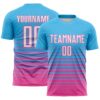 Custom Sky Blue White-Pink Gradient Pinstripe Sublimation Soccer Uniform Jersey