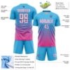 Custom Sky Blue White-Pink Gradient Pinstripe Sublimation Soccer Uniform Jersey