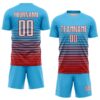 Custom Sky Blue White-Red Gradient Pinstripe Sublimation Soccer Uniform Jersey