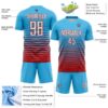 Custom Sky Blue White-Red Gradient Pinstripe Sublimation Soccer Uniform Jersey