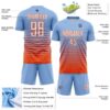 Custom Light Blue White-Orange Gradient Pinstripe Sublimation Soccer Uniform Jersey