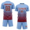 Custom Light Blue Crimson-Cream Gradient Pinstripe Sublimation Soccer Uniform Jersey