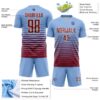 Custom Light Blue Crimson-Cream Gradient Pinstripe Sublimation Soccer Uniform Jersey