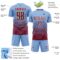Custom Light Blue Crimson-Cream Gradient Pinstripe Sublimation Soccer Uniform Jersey
