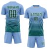 Custom Light Blue Teal-Cream Gradient Pinstripe Sublimation Soccer Uniform Jersey