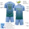 Custom Light Blue Teal-Cream Gradient Pinstripe Sublimation Soccer Uniform Jersey