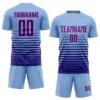 Custom Light Blue Dark Purple-Pink Gradient Pinstripe Sublimation Soccer Uniform Jersey