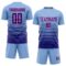 Custom Light Blue Dark Purple-Pink Gradient Pinstripe Sublimation Soccer Uniform Jersey