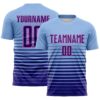 Custom Light Blue Dark Purple-Pink Gradient Pinstripe Sublimation Soccer Uniform Jersey