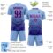 Custom Light Blue Dark Purple-Pink Gradient Pinstripe Sublimation Soccer Uniform Jersey
