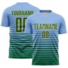 Custom Light Blue Kelly Green-Gold Gradient Pinstripe Sublimation Soccer Uniform Jersey