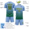 Custom Light Blue Kelly Green-Gold Gradient Pinstripe Sublimation Soccer Uniform Jersey