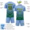 Custom Light Blue Kelly Green-Gold Gradient Pinstripe Sublimation Soccer Uniform Jersey