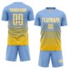Custom Light Blue White-Yellow Gradient Pinstripe Sublimation Soccer Uniform Jersey