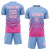 Custom Light Blue White-Pink Gradient Pinstripe Sublimation Soccer Uniform Jersey