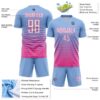 Custom Light Blue White-Pink Gradient Pinstripe Sublimation Soccer Uniform Jersey