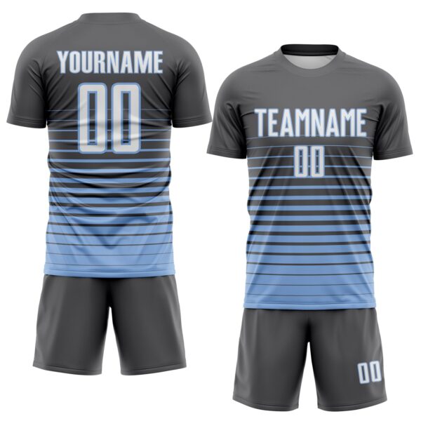 Custom Steel Gray White-Light Blue Gradient Pinstripe Sublimation Soccer Uniform Jersey