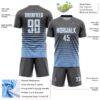 Custom Steel Gray White-Light Blue Gradient Pinstripe Sublimation Soccer Uniform Jersey