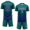 Custom Teal US Navy Blue-White Gradient Pinstripe Sublimation Soccer Uniform Jersey